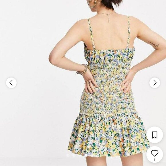 ASOS Design Women's Floral Smocked Flounce Mini Dress, Size 8 - Picture 2 of 9